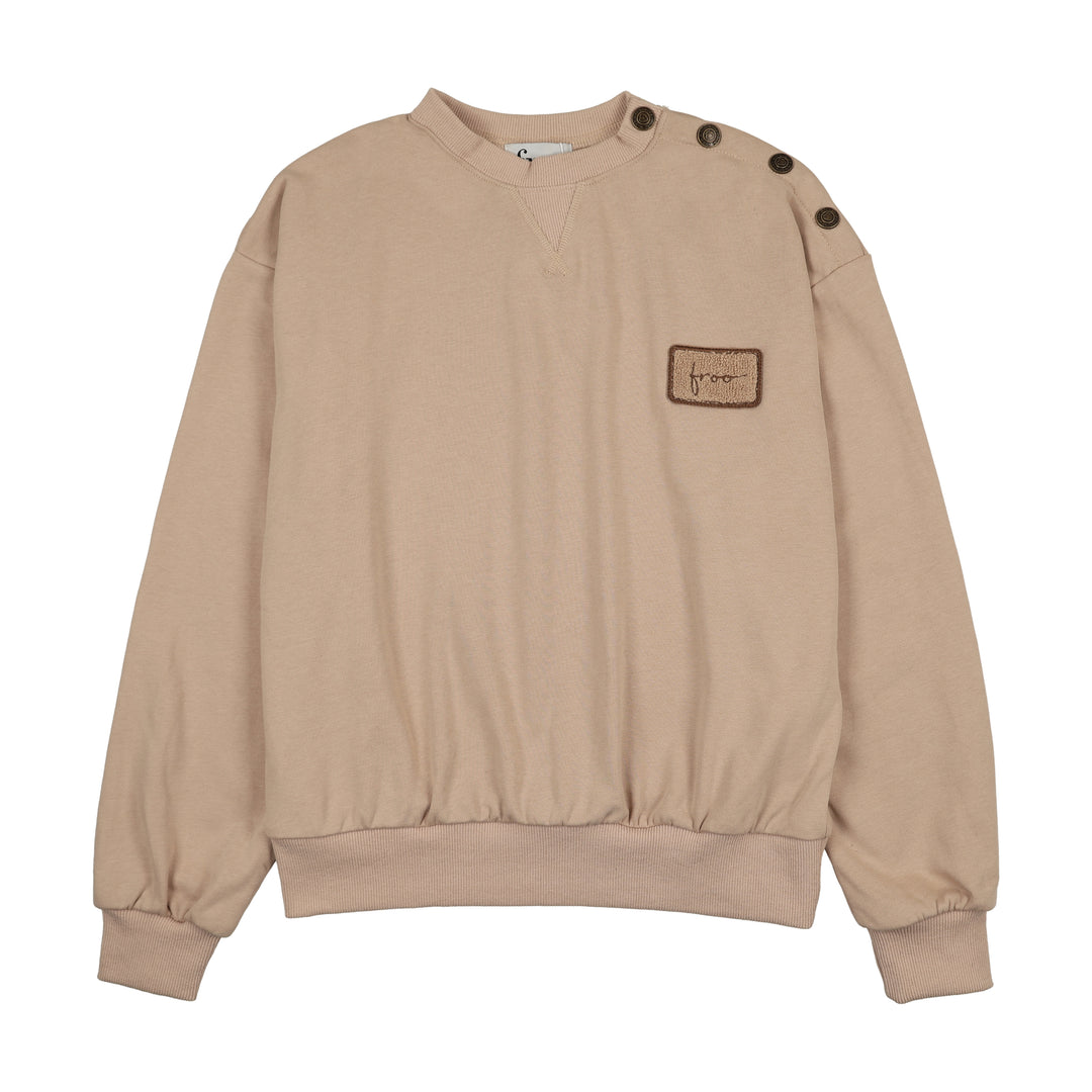 top l/s sherpa logo patch sweatshirt - beige