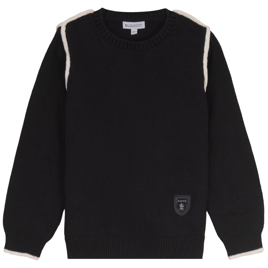 top l/s rope detail knit sweater - black