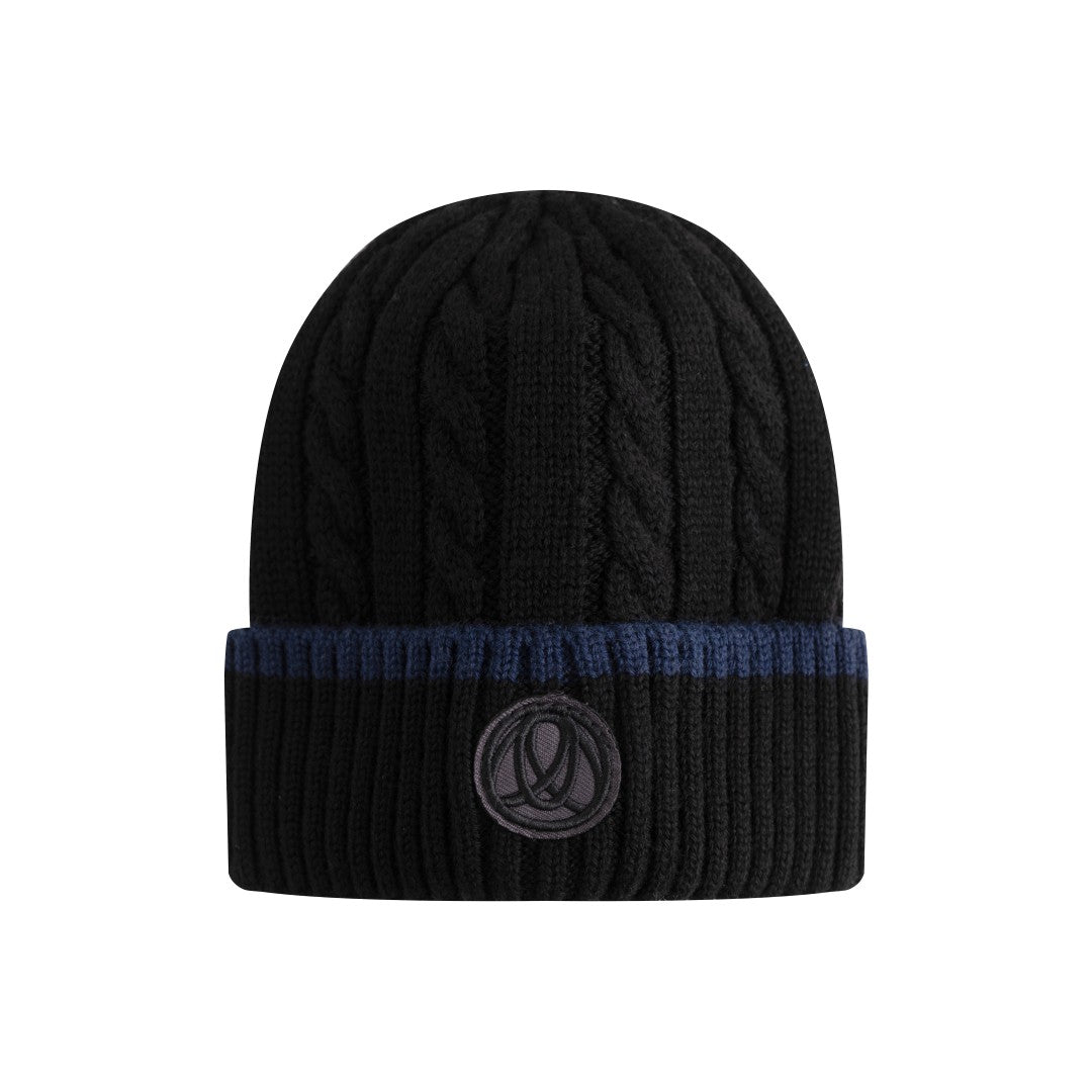 hat cable knit stripe beanie - black/blue