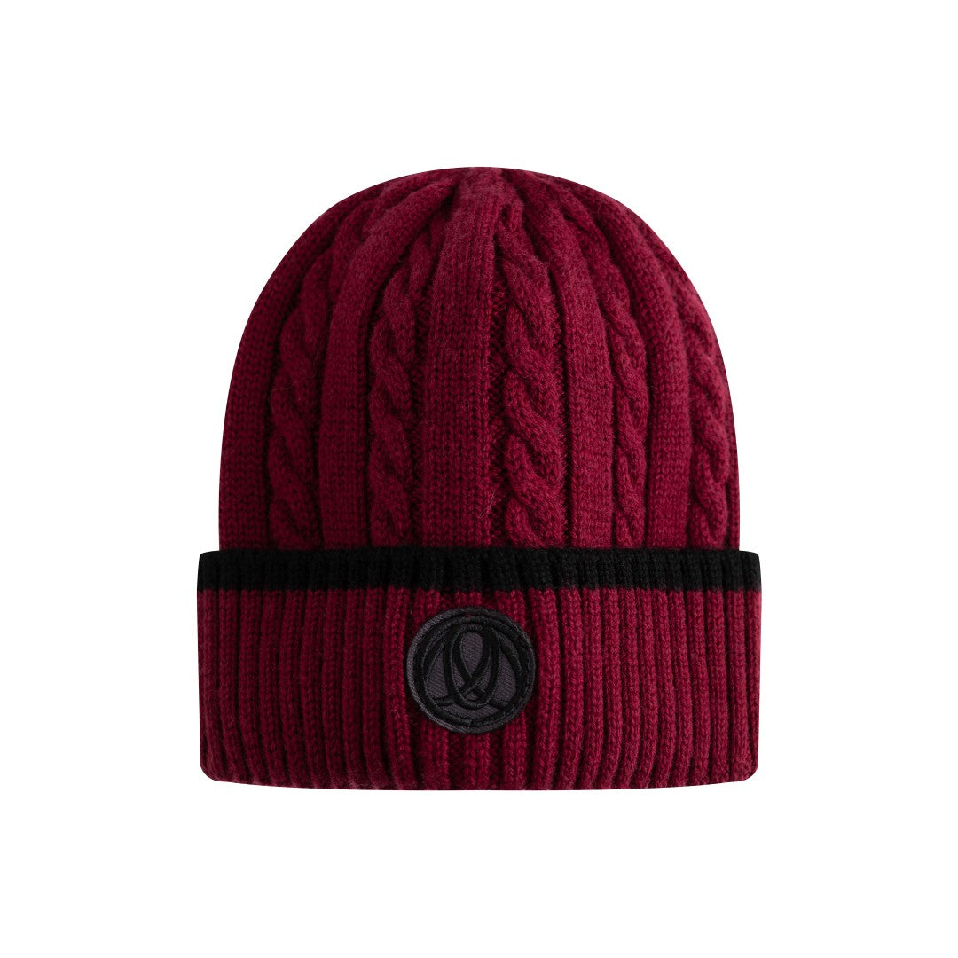 hat cable knit stripe beanie - rust/black