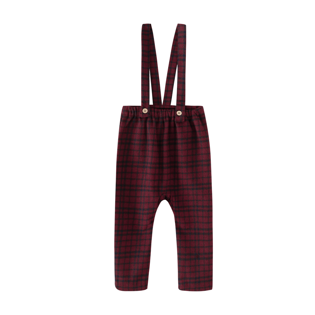 pants plaid suspender - burgundy plaid