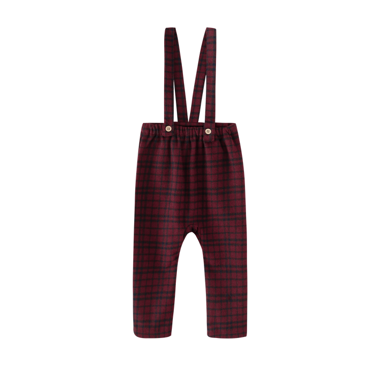 pants plaid suspender - burgundy plaid