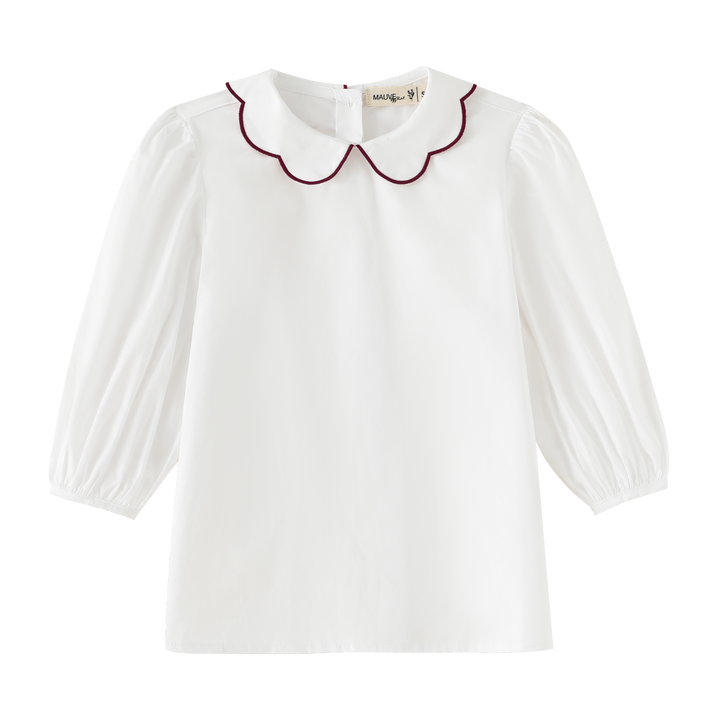shirt l/s scalloped collar - burgundy