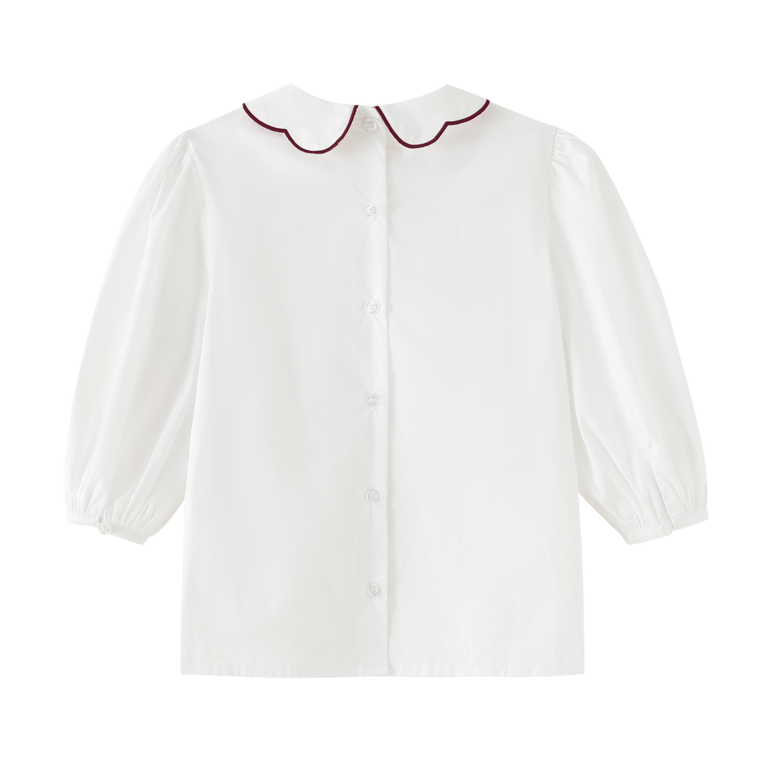 shirt l/s scalloped collar - burgundy