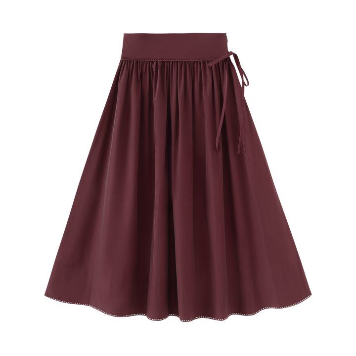 skirt taffeta gathered with bow - burgundy