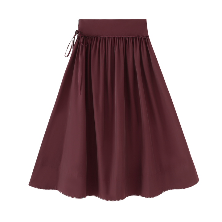 skirt taffeta gathered with bow - burgundy
