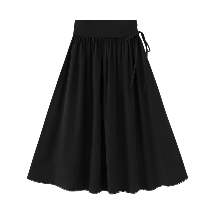 skirt taffeta gathered with bow - black