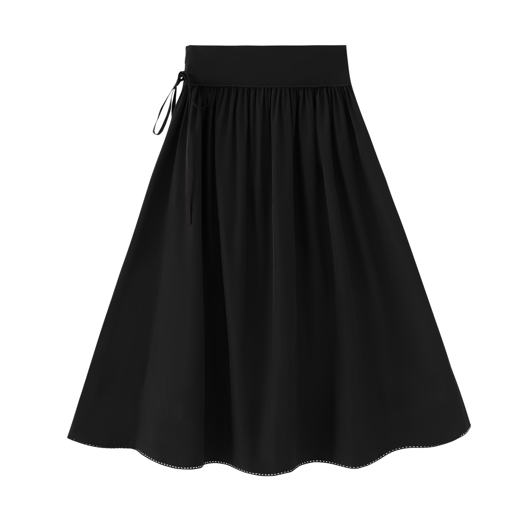 skirt taffeta gathered with bow - black