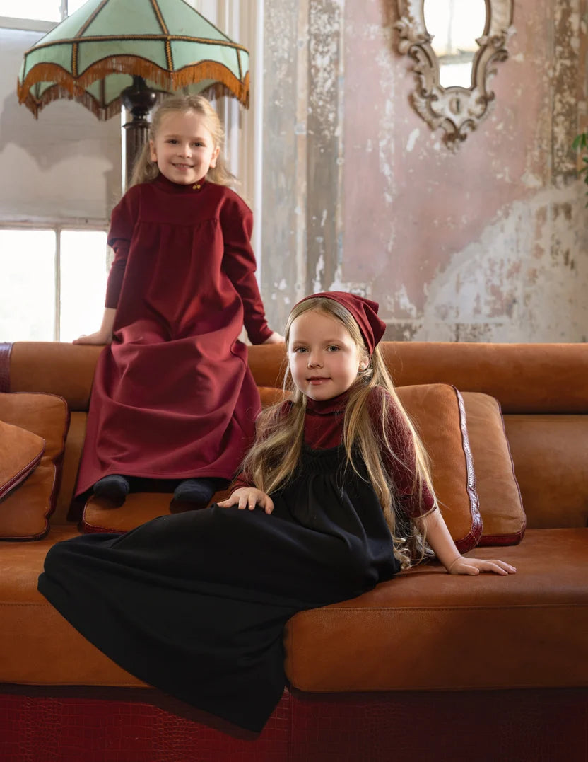 top l/s cherry embroidered turtleneck - burgundy