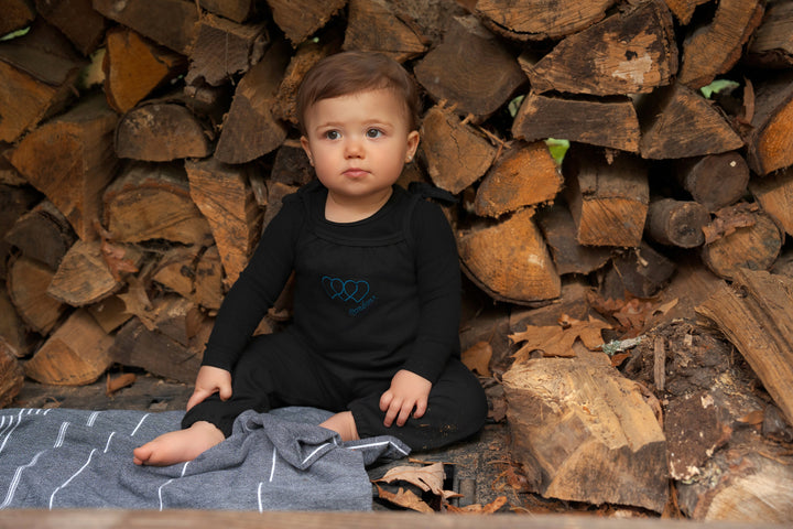 one piece tee l/s with long heart overalls - black/teal