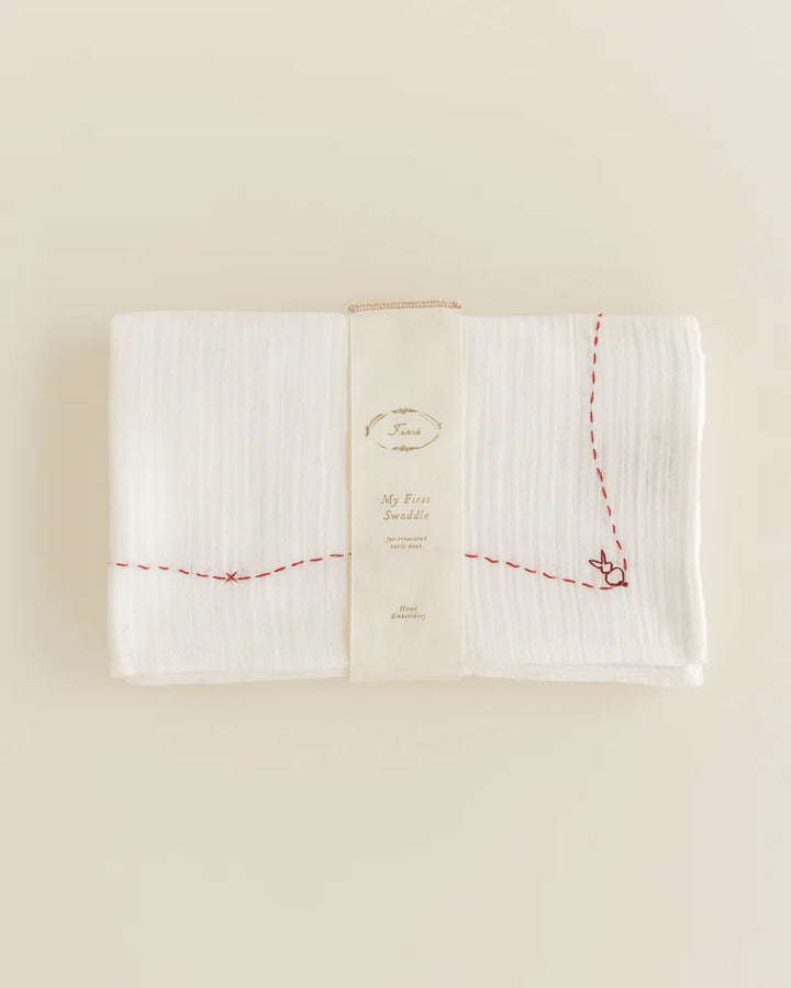 swaddle embroidered gauze - folk bunny