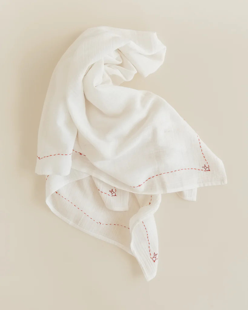 swaddle embroidered gauze - folk bunny