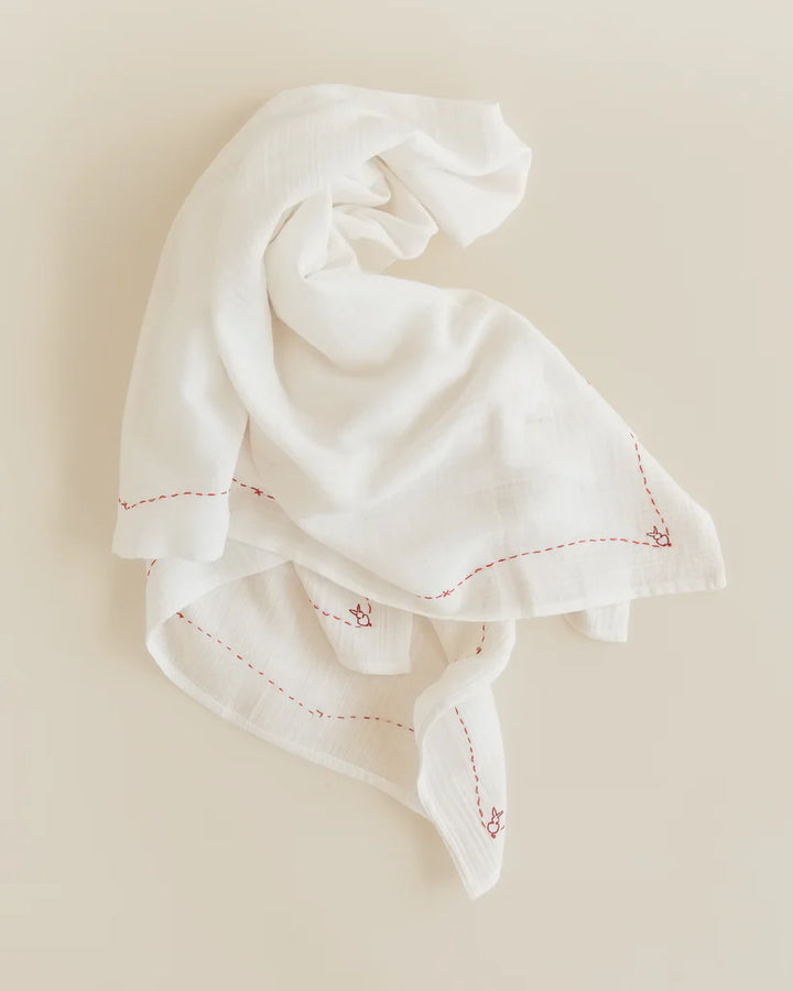 swaddle embroidered gauze - folk bunny