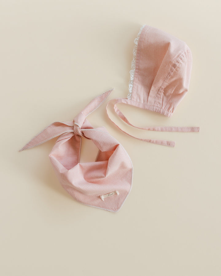 bonnet and bandana set - pink gingham