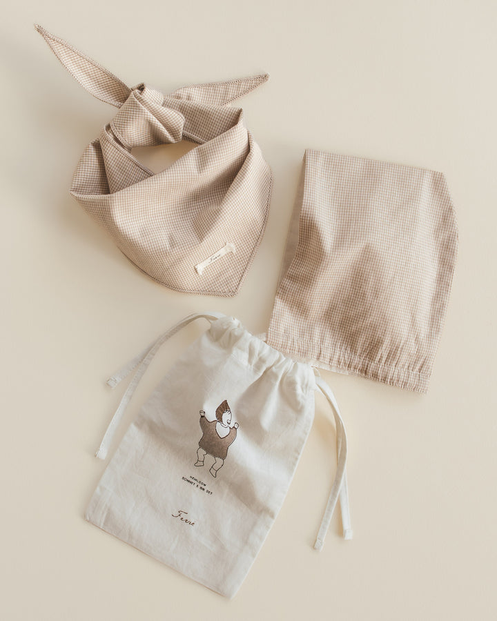 bonnet and bandana set - taupe gingham
