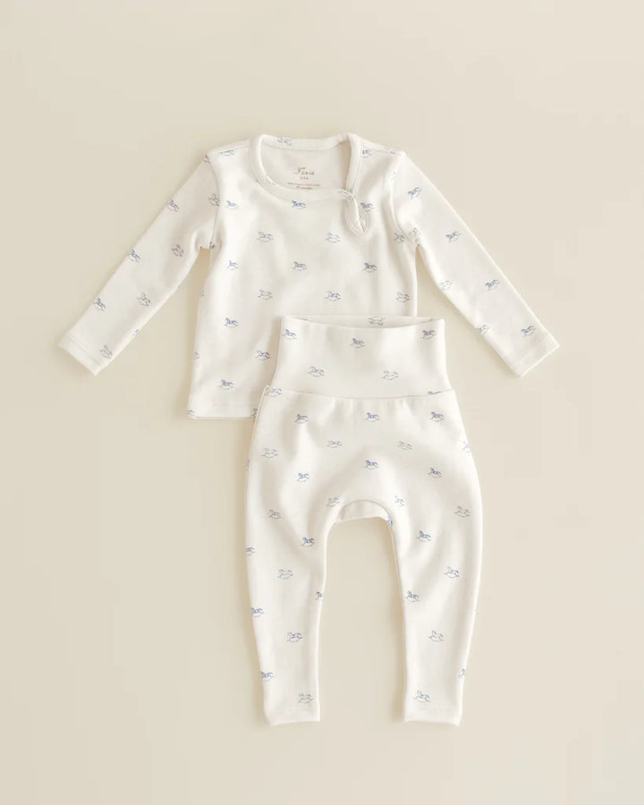 set outfit rocking horse snap top and leggings with bonnet - rocking horse