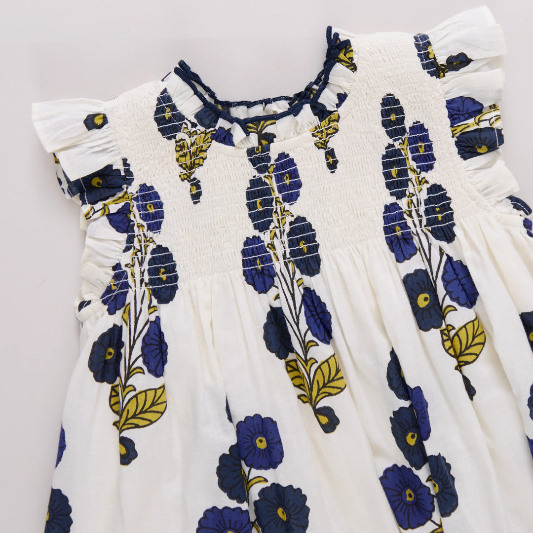 dress smocked buttercup floral flutter - navy buttercup flral
