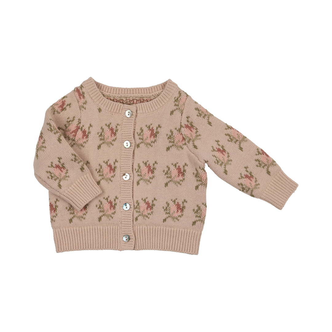 jacket floral knit antarsia with bonnet - rose