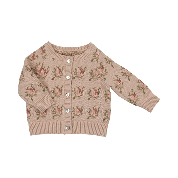 jacket floral knit antarsia with bonnet - rose