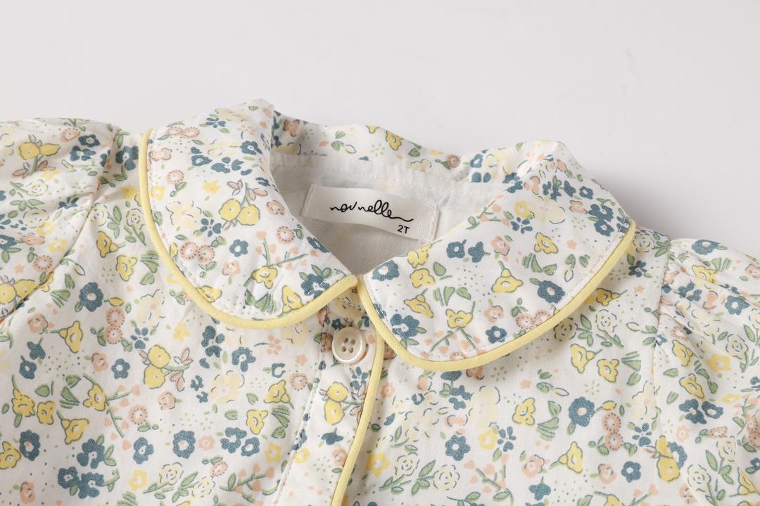 set outfit floral frill edge blouse and bloomer - yellow