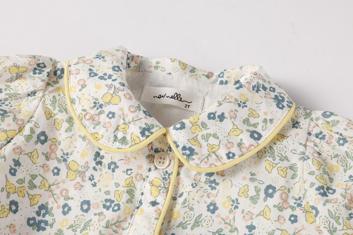 set outfit floral frill edge blouse and bloomer - yellow