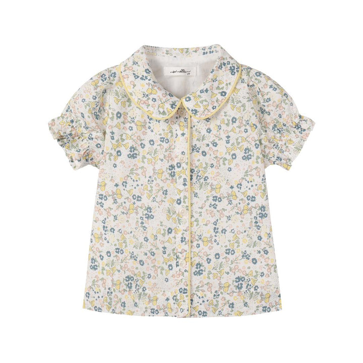 set outfit floral frill edge blouse and bloomer - yellow