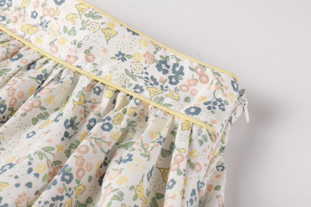 skirt floral pleats with trim - yellow