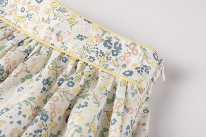skirt floral pleats with trim - yellow