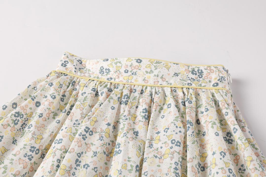 skirt floral pleats with trim - yellow