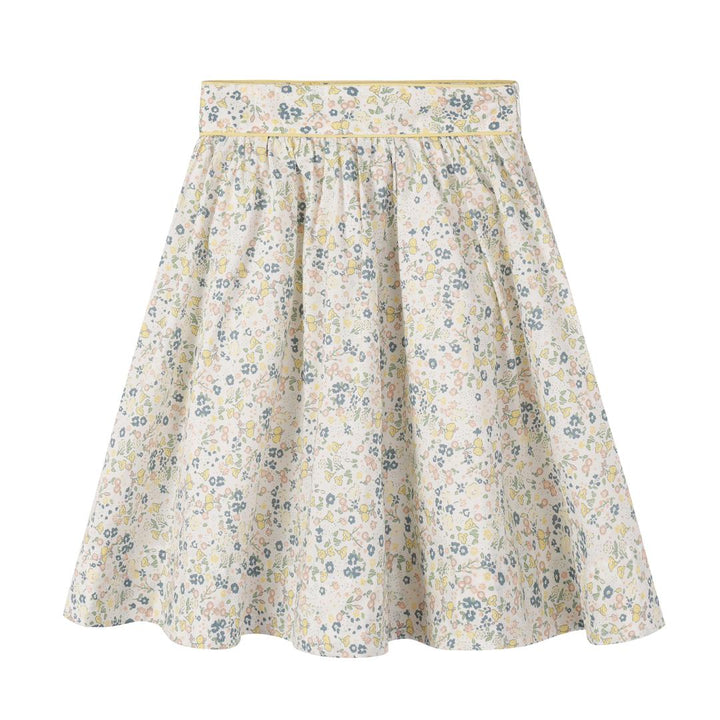 skirt floral pleats with trim - yellow