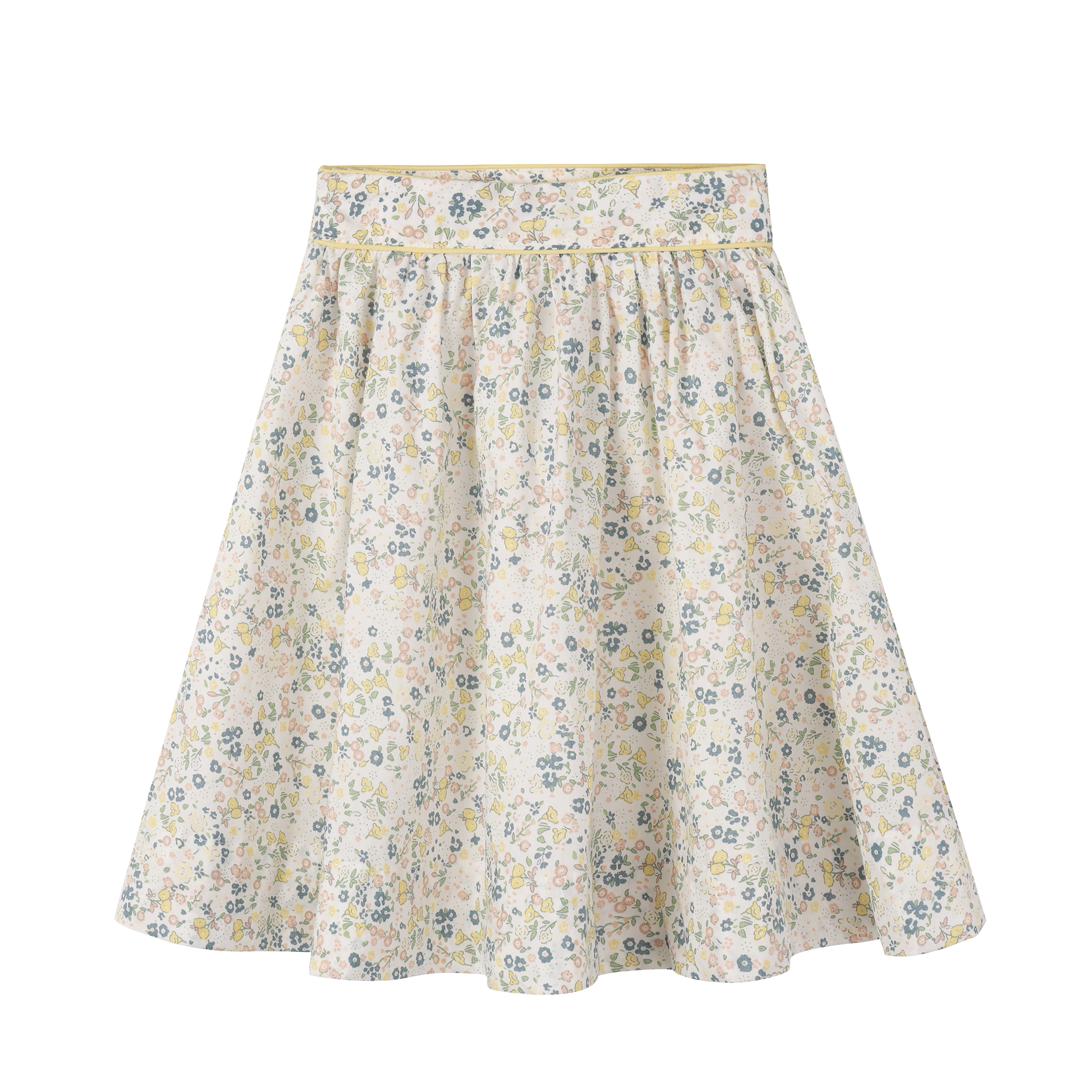 skirt floral pleats with trim - yellow