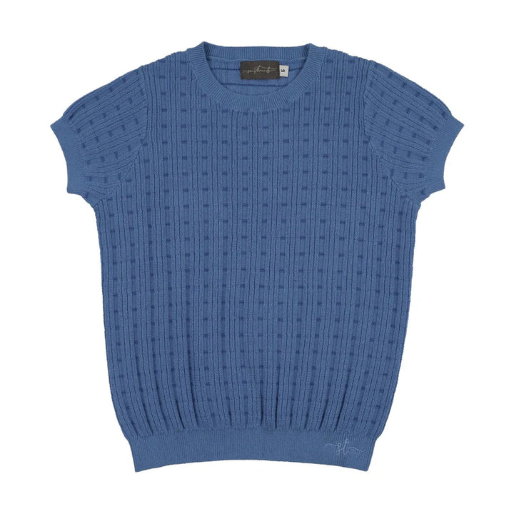 top s/s striped knit sweater - medium blue