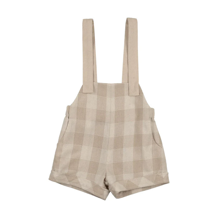one piece light checkered crossback overalls - camel
