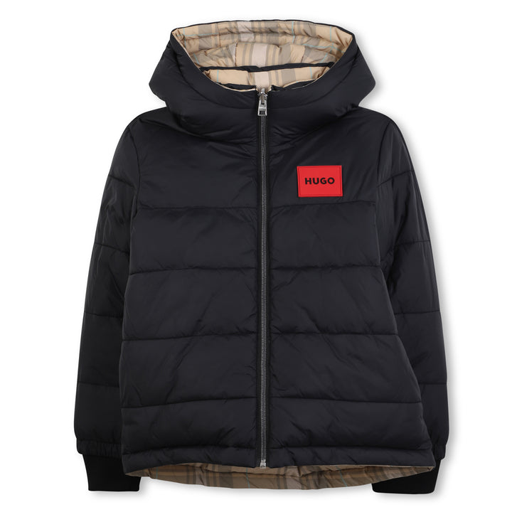 coat reversible hooded puffer with logo - stone-249