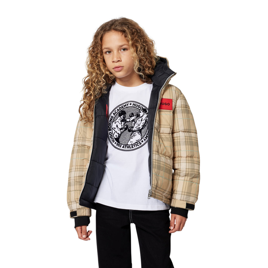 coat reversible hooded puffer with logo - stone-249