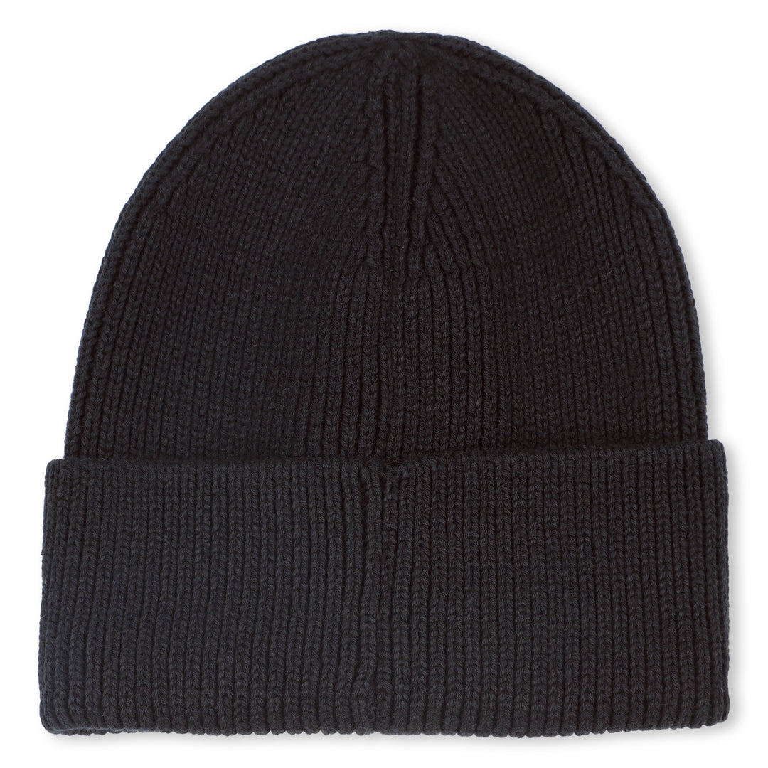 beanie ribbed with patch logo - black-09b