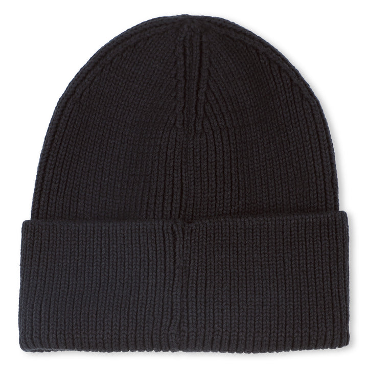 beanie ribbed with patch logo - black-09b