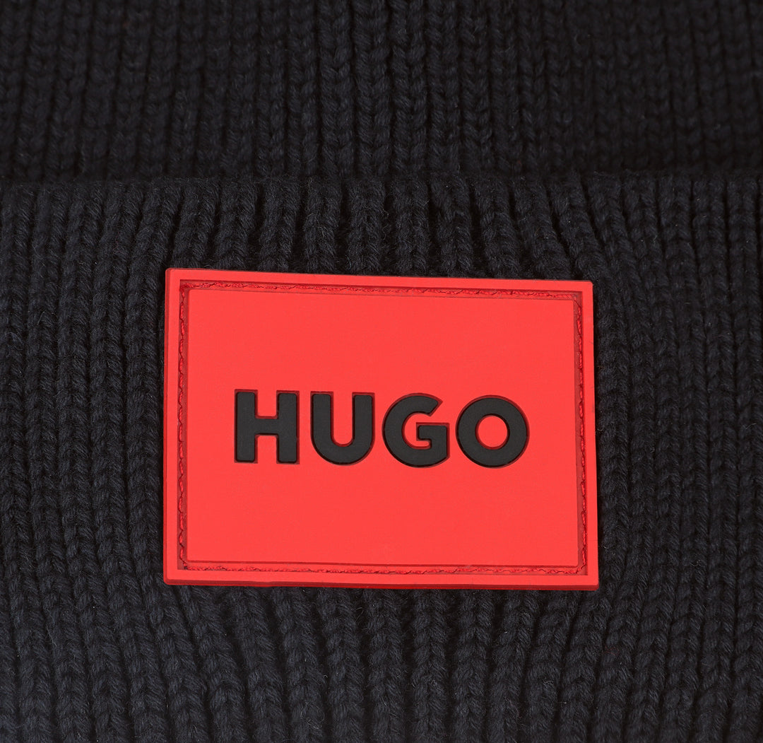 beanie ribbed with patch logo - black-09b