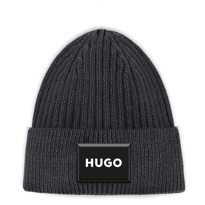 beanie chunky rib washed with logo patch - black-09b