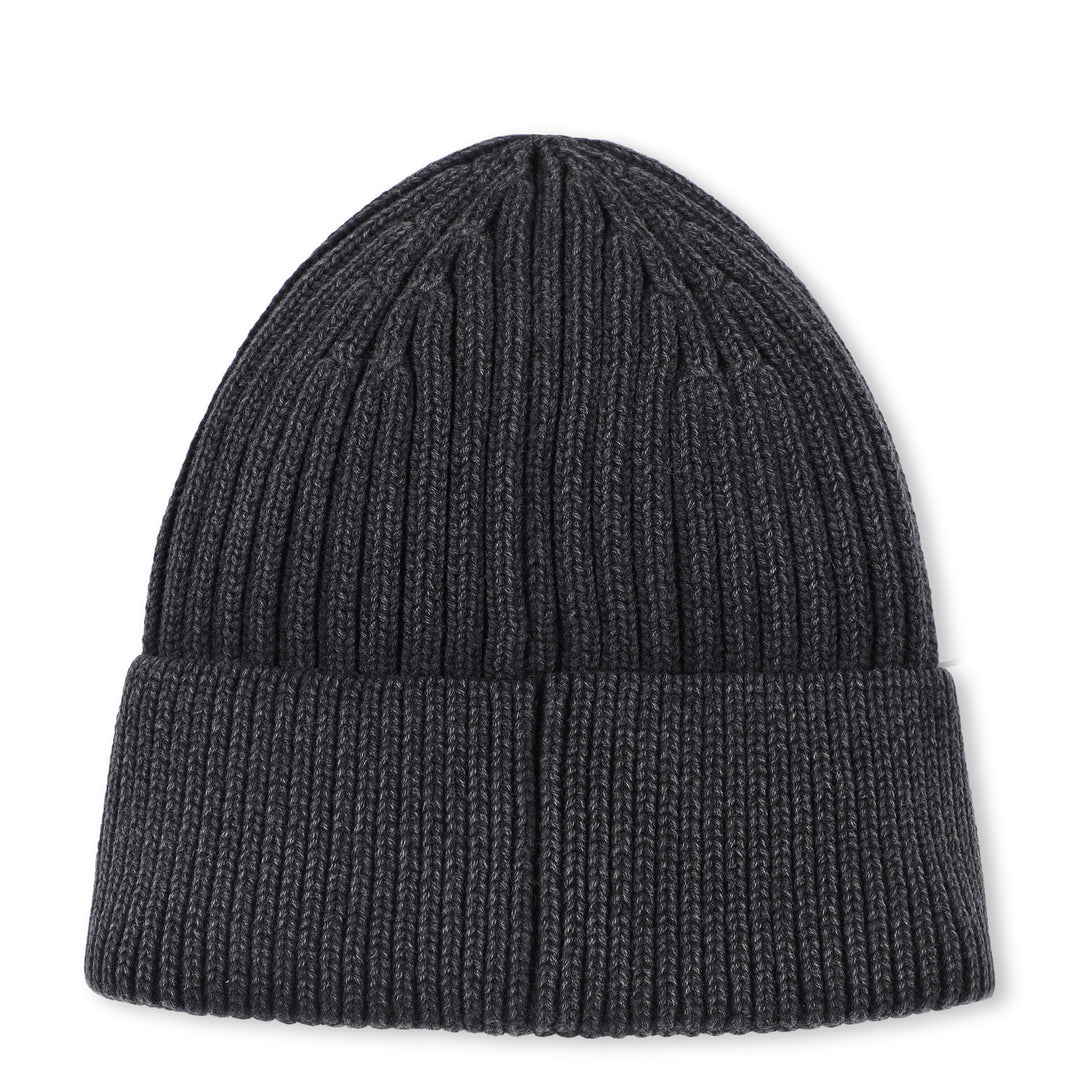 beanie chunky rib washed with logo patch - black-09b
