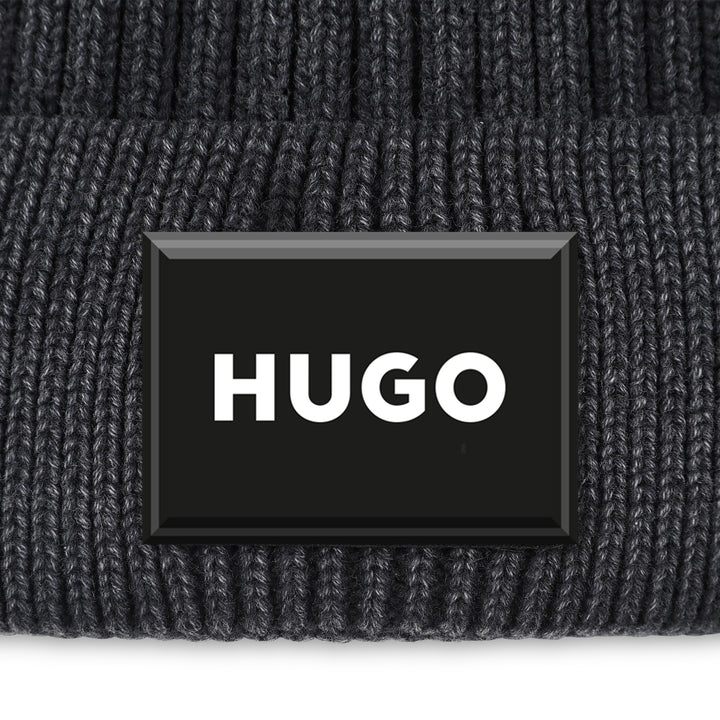 beanie chunky rib washed with logo patch - black-09b