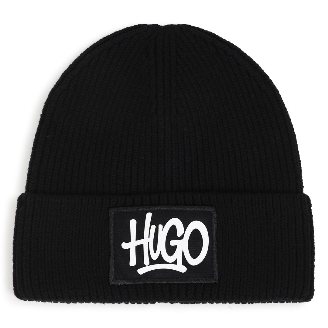hat chunky logo label beanie - black-09b