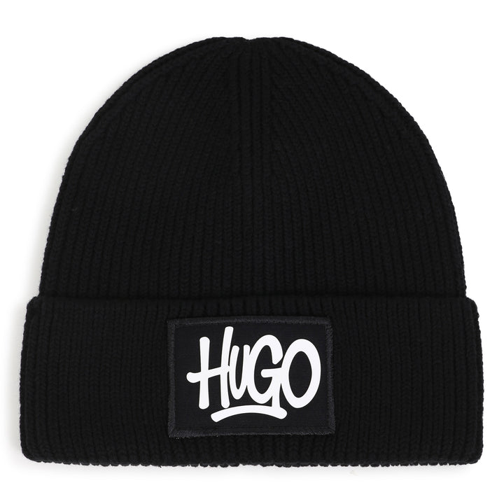 hat chunky logo label beanie - black-09b