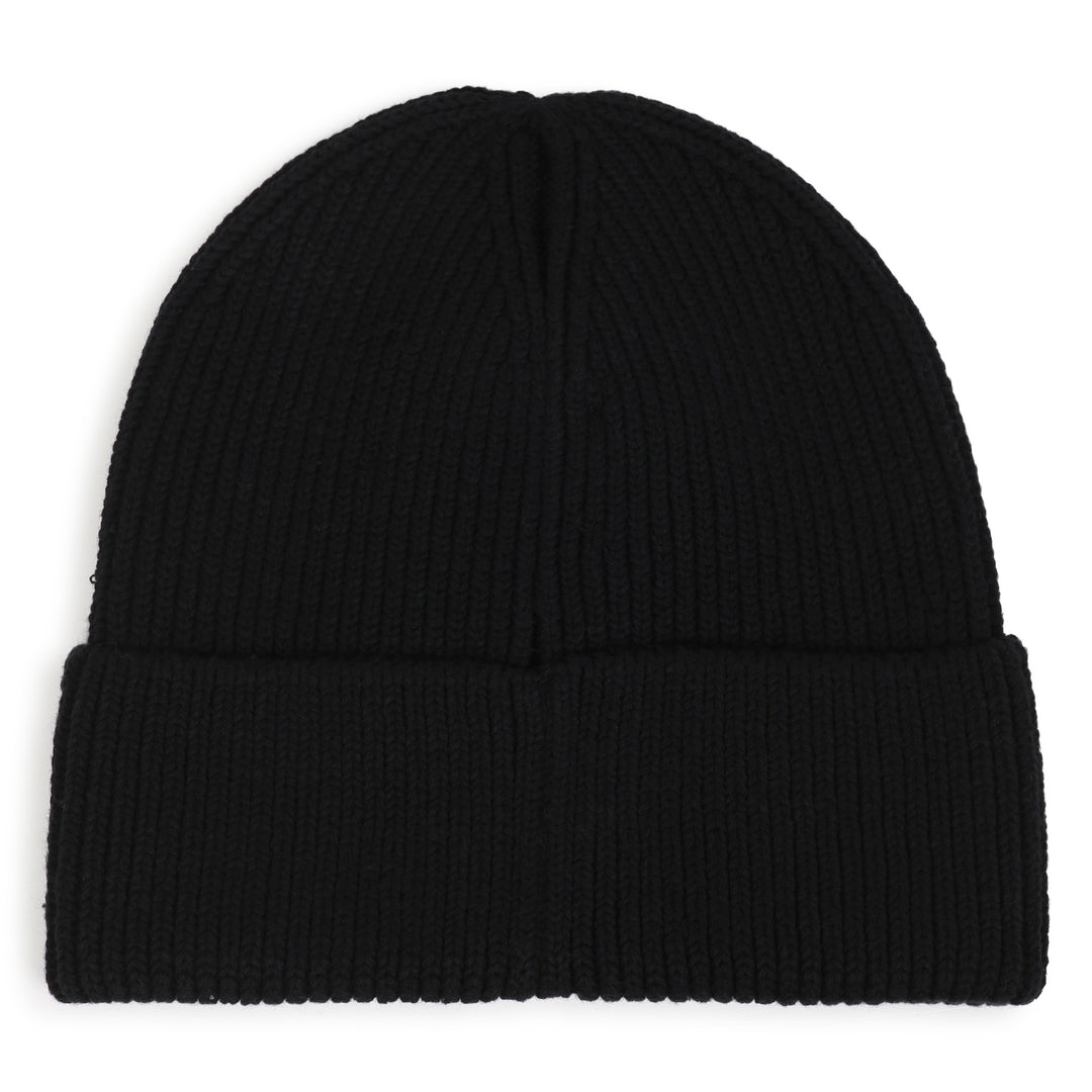 hat chunky logo label beanie - black-09b