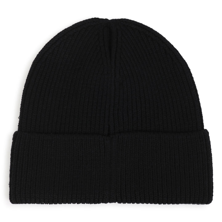 hat chunky logo label beanie - black-09b