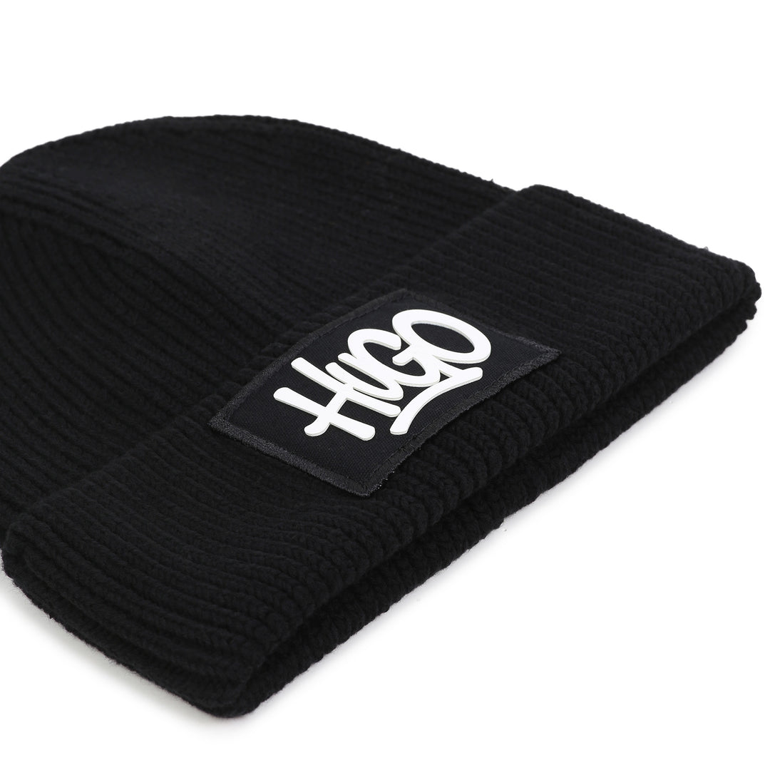 hat chunky logo label beanie - black-09b