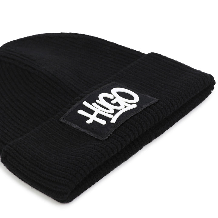 hat chunky logo label beanie - black-09b