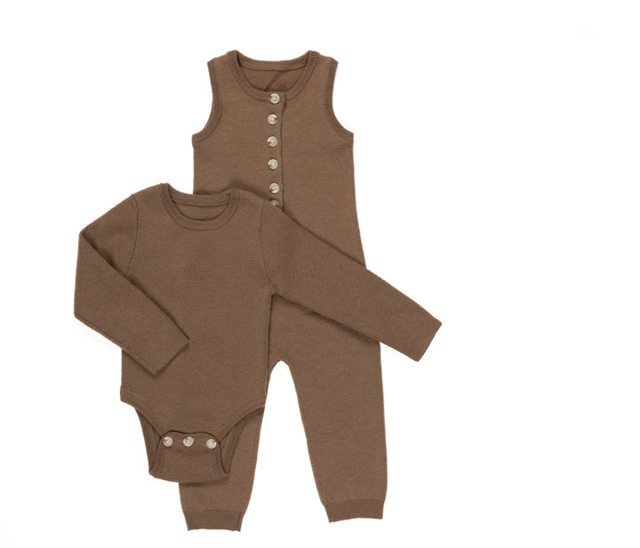 set outfit overall knit with onesie - camel