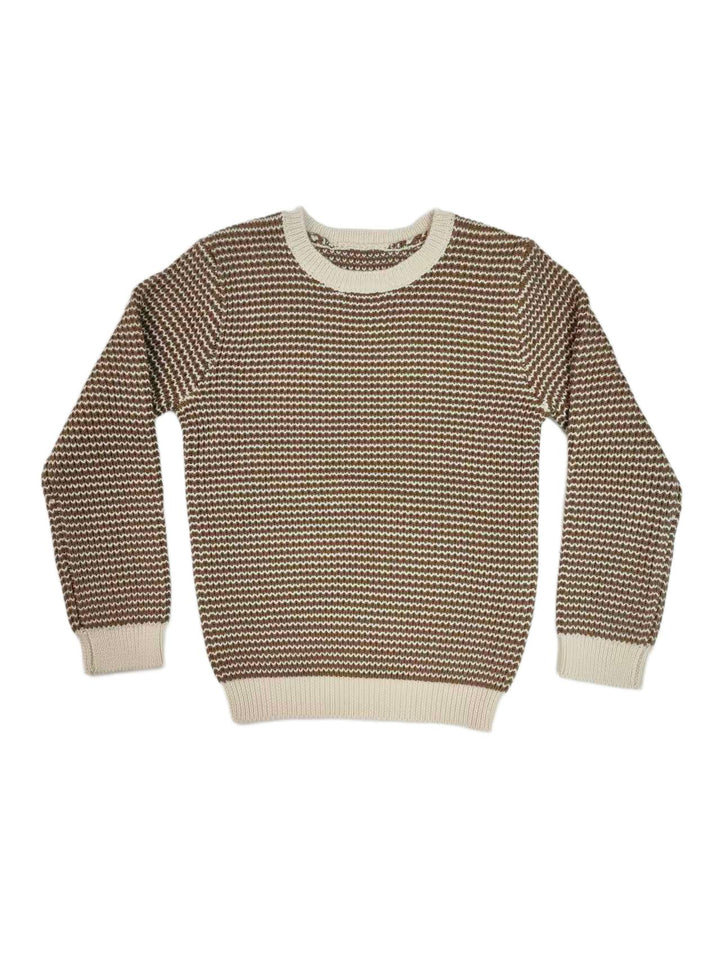 top l/s striped knit sweater - chestnut