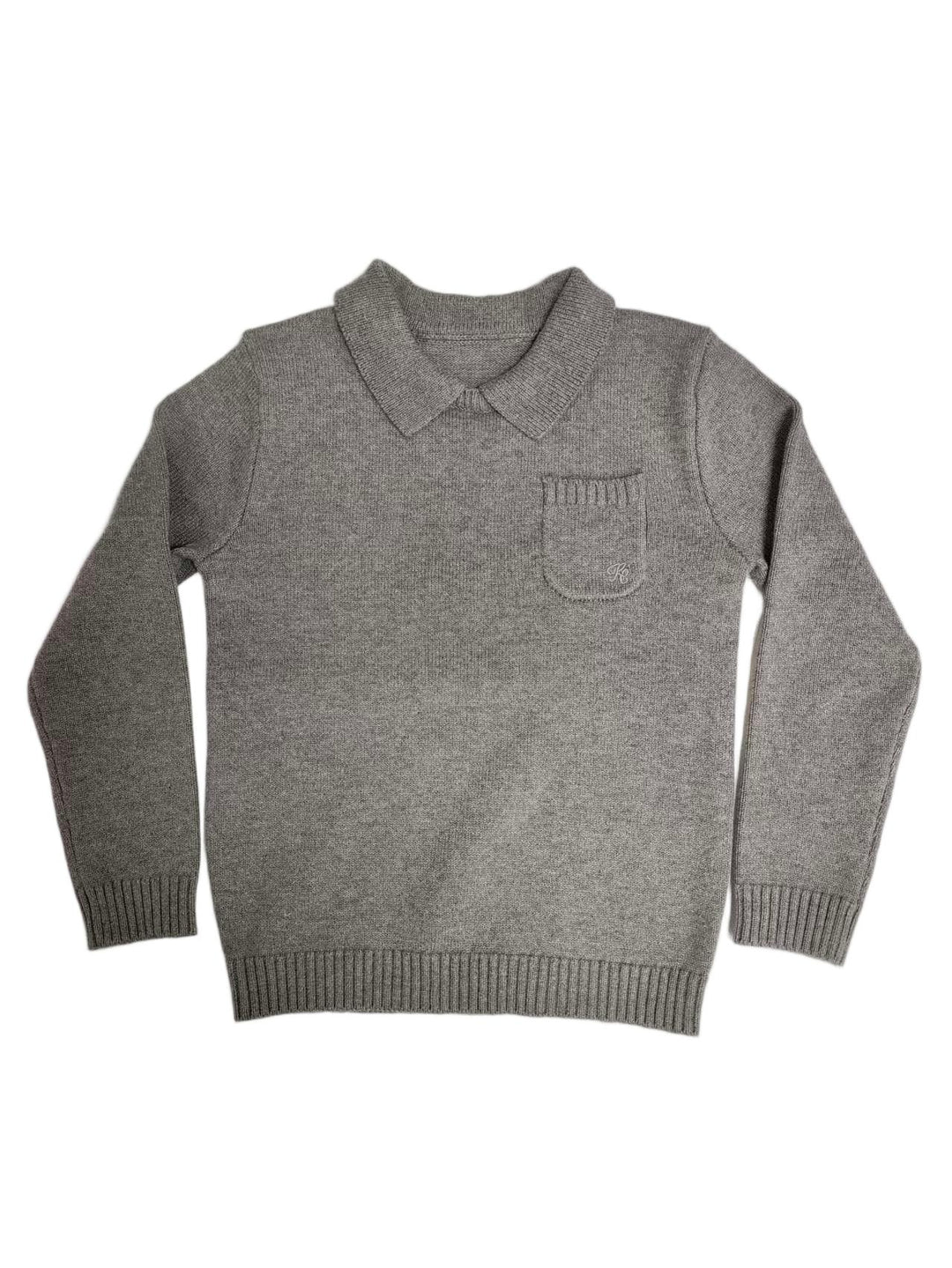 top l/s knit collared sweater - grey